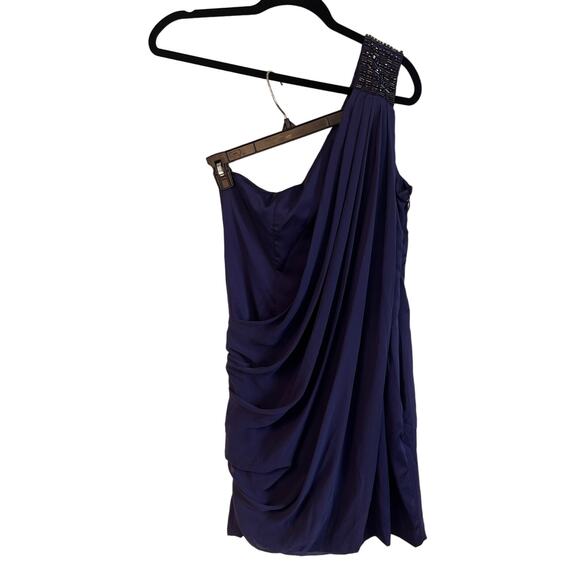 Cache Blue Beaded One Shoulder Draped Dress Size 10 - Picture 2 of 12